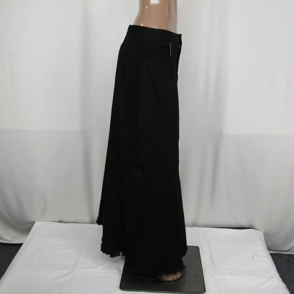 NEW BYRD Women’s Delle Maxi Skirt Black Size L Denim Flare Hem Fringe Detail - Picture 4 of 8